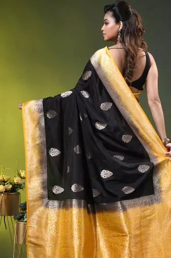 black zari woven crepe khaddi saree