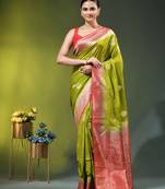 olive green zari woven crepe khaddi saree