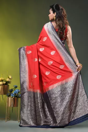 red zari woven crepe khaddi saree