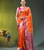 orange zari woven crepe khaddi saree