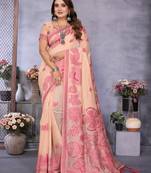 peach jacquard cotton blend saree with blouse 