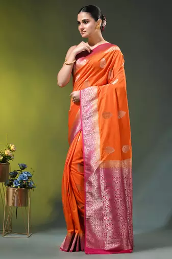 orange zari woven crepe khaddi saree