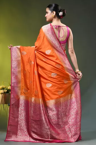 orange zari woven crepe khaddi saree