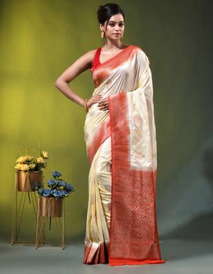 off white zari woven crepe khaddi saree 1