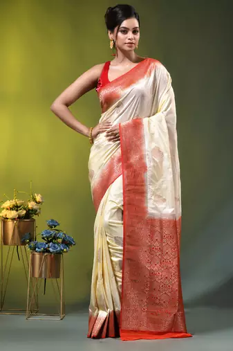 off white zari woven crepe khaddi saree