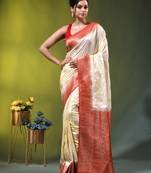 off white zari woven crepe khaddi saree