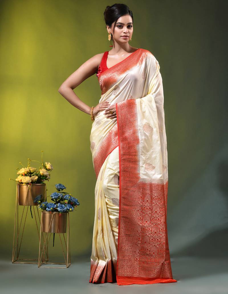 off white zari woven crepe khaddi saree