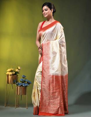 off white zari woven crepe khaddi saree 2