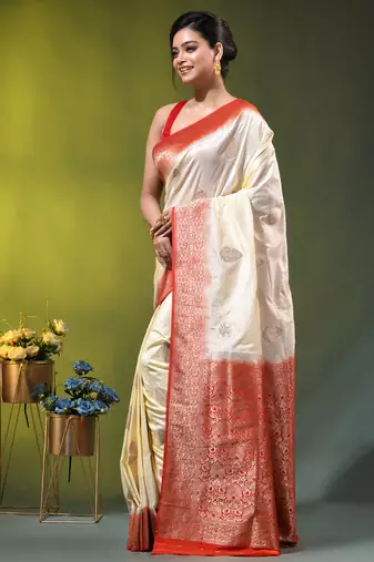 off white zari woven crepe khaddi saree