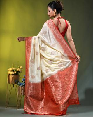 off white zari woven crepe khaddi saree 3