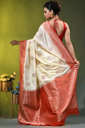 off white zari woven crepe khaddi saree