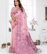 pink jacquard cotton blend saree with blouse 