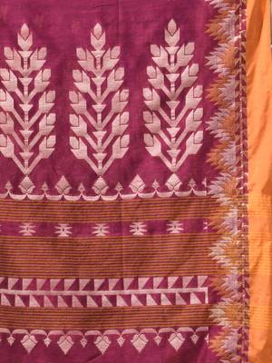 magenta cotton blend saree with ethnic motifs 4
