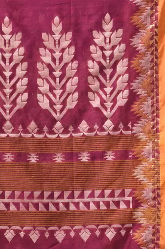 magenta cotton blend saree with ethnic motifs