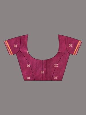 magenta cotton blend saree with ethnic motifs 5