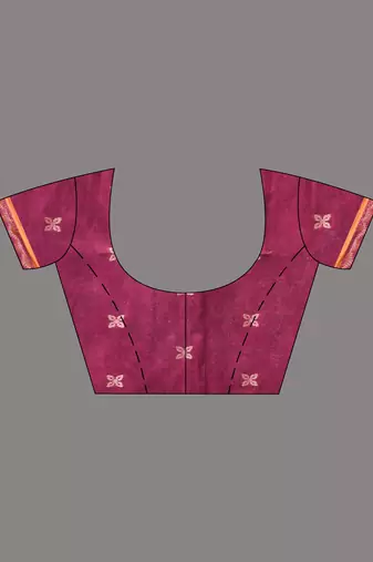 magenta cotton blend saree with ethnic motifs