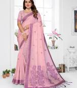 pink jacquard cotton blend saree with blouse 