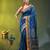 sapphire blue cotton blend saree with ethnic motifs