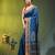 sapphire blue cotton blend saree with ethnic motifs