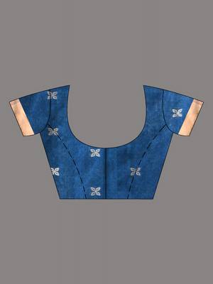 sapphire blue cotton blend saree with ethnic motifs 5