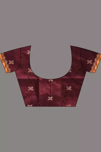 maroon cotton blend saree with ethnic motifs