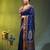 blue cotton blend saree with ethnic motifs