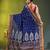 blue cotton blend saree with ethnic motifs