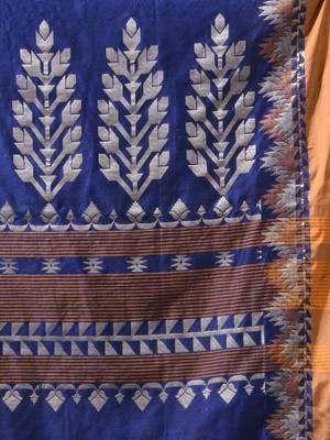 blue cotton blend saree with ethnic motifs 4