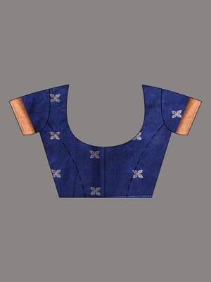 blue cotton blend saree with ethnic motifs 5