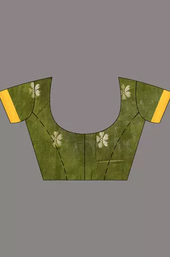 olive green cotton blend saree with ethnic motifs