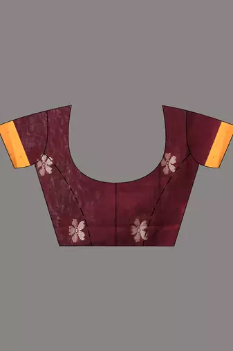 maroon cotton blend saree with ethnic motifs
