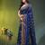 blue cotton blend saree with ethnic motifs