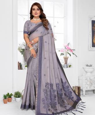 lavender jacquard cotton blend saree with blouse  1