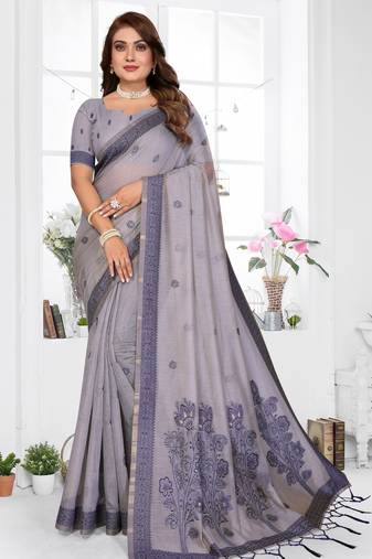 lavender jacquard cotton blend saree with blouse 