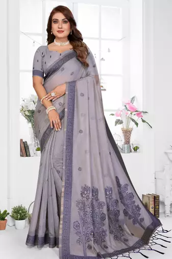 lavender jacquard cotton blend saree with blouse 