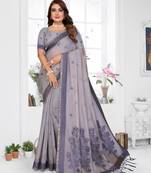 lavender jacquard cotton blend saree with blouse 