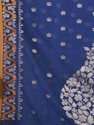 blue cotton blend saree with ethnic motifs 4