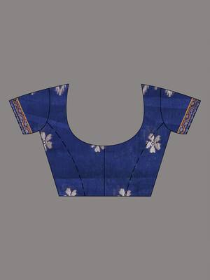 blue cotton blend saree with ethnic motifs 5