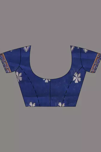 blue cotton blend saree with ethnic motifs