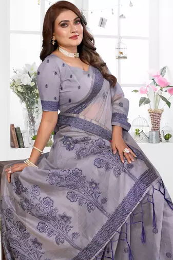 lavender jacquard cotton blend saree with blouse 