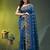 sapphire blue cotton blend saree with ethnic motifs