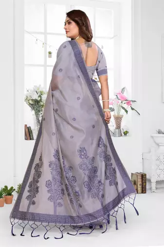 lavender jacquard cotton blend saree with blouse 