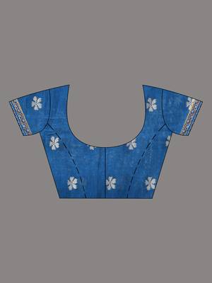 sapphire blue cotton blend saree with ethnic motifs 5