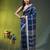 blue cotton blend saree with checkbox pattern