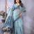 blue jacquard cotton blend saree with blouse 