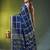 blue cotton blend saree with checkbox pattern