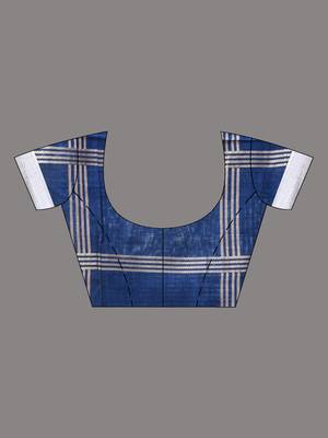 blue cotton blend saree with checkbox pattern 5
