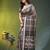 grey cotton blend saree with checkbox pattern