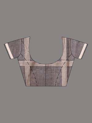 grey cotton blend saree with checkbox pattern 5
