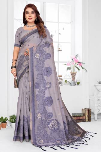 lavender jacquard cotton blend saree with blouse 